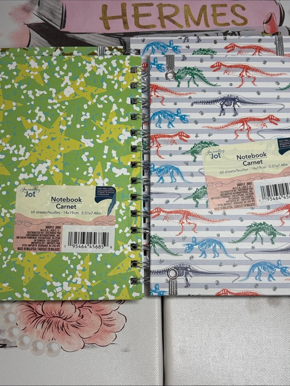 4 Spiral Hardcover Notebook Carnets - Assorted Green & Multicolor Dinosaur Cover